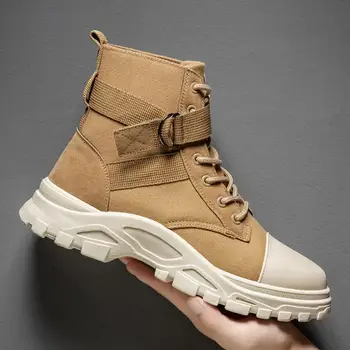 

Fashion new men's Martin boots classic retro casual shoes high-top tooling boots men's lightweight non-slip flat canvas shoes