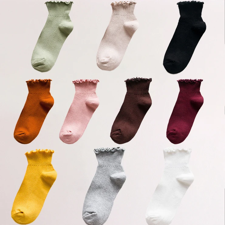 Harajuku Style 2020 New Arrival Women's Short Socks Colleage Breathable Pure Cotton Solid Crew | Женская одежда