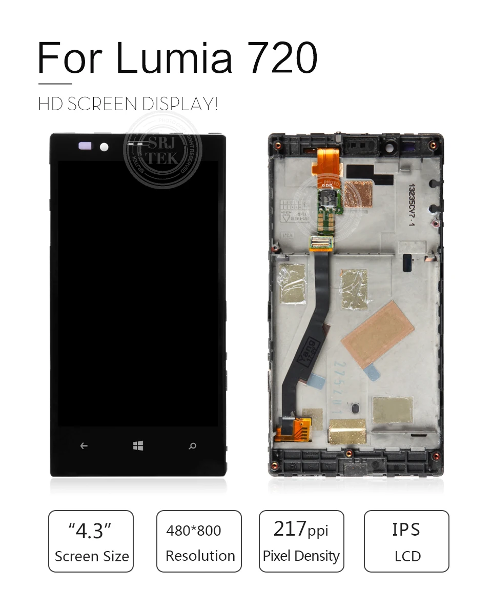 4,3 протестирован для NOKIA Lumia 720, сенсорный ЖК-экран для NOKIA Lumia 720, дигитайзер с рамкой в сборе, запасные части N720