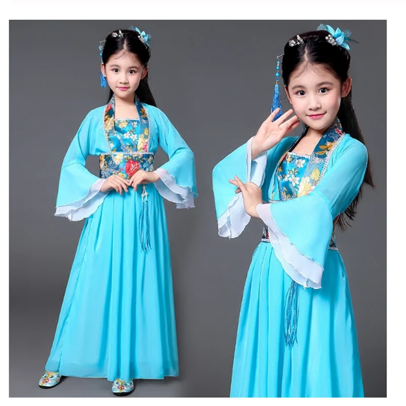 Dance Dress Chinese Traditional Costumes Chinese Traditional Hanfu Dress Child Clothes Folk Dance Girl Old Chinese Opera Tang Dynasty Han Ming Costume Tangsuit For Kids