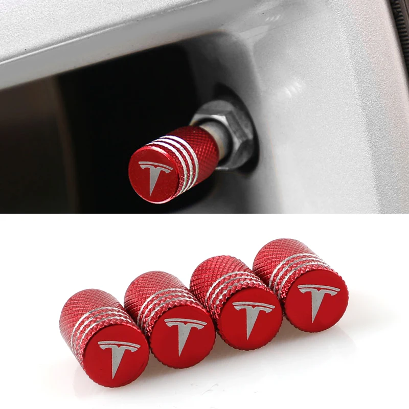 

4pcs/set Aluminum Alloy Car Tire Wheel Valve Cap Cover Logo Valve Mouth Styling Accessories for Tesla Model S Model X Model 3 Y