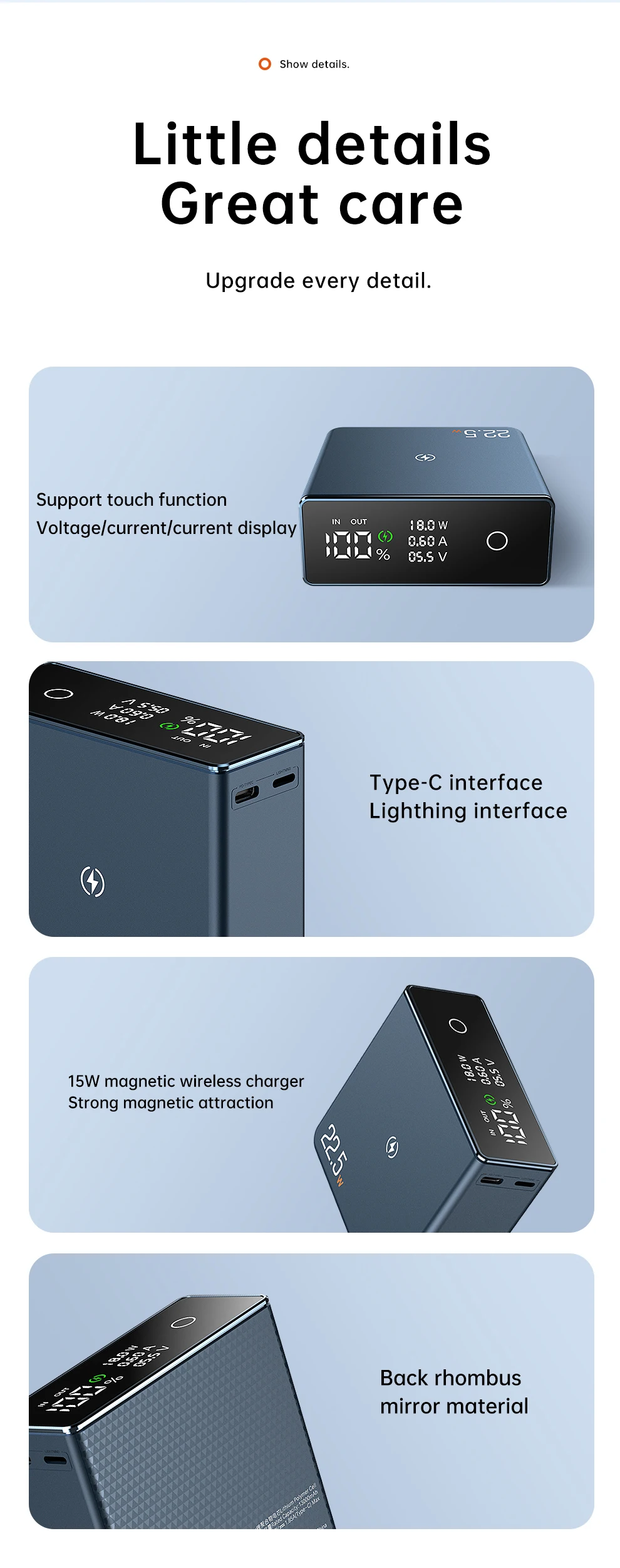 22.5w carregamento rápido powerbank 20000mah power bank