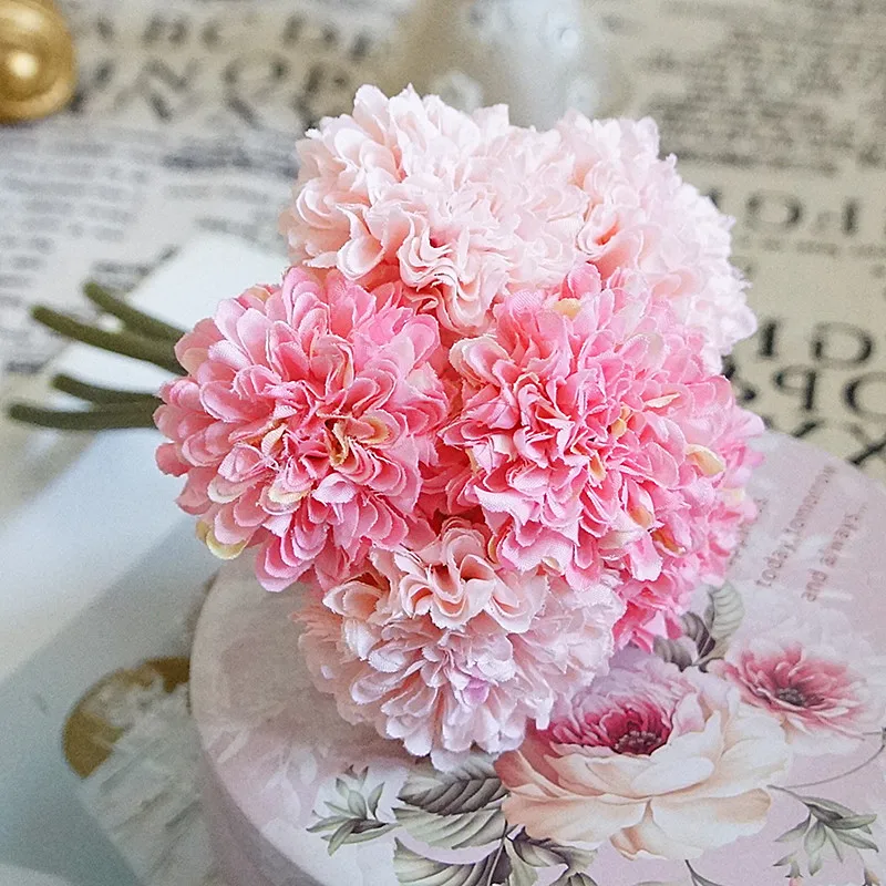 

6 Bouquet Dandelion Flower Artificial Ball Stimulation Table Chrysanthemum Silk Flowers Luxury Wedding Home Decor