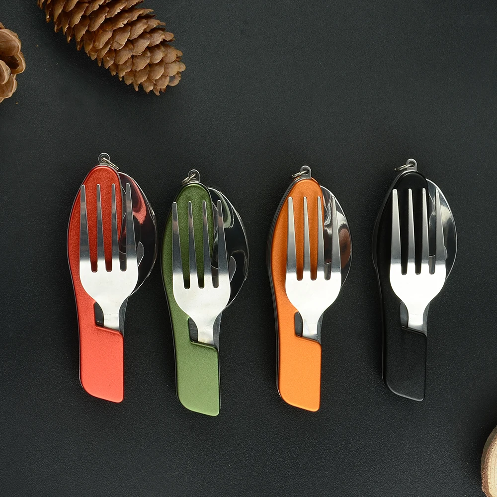 

Damask One-piece Detachable Structure Outdoor Tableware With Knife Spoon Fork Bottle Opener 4 Colors Portable Kitchen Tools