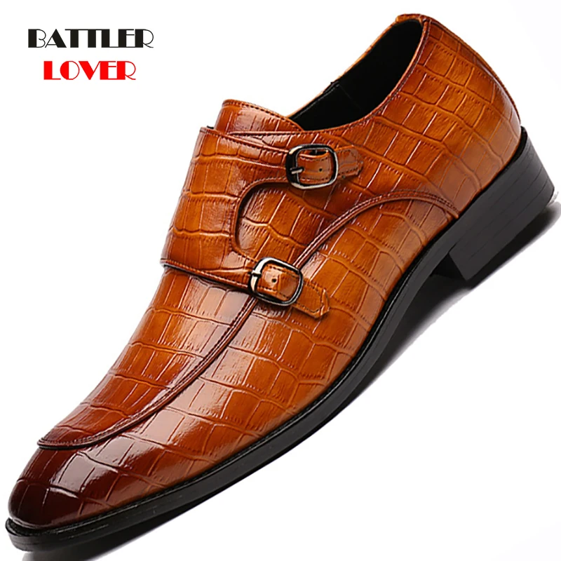 2020 Classic Crocodile Pattern Business Flats Shoes Mens Designer Formal Dress Leather Shoes Men