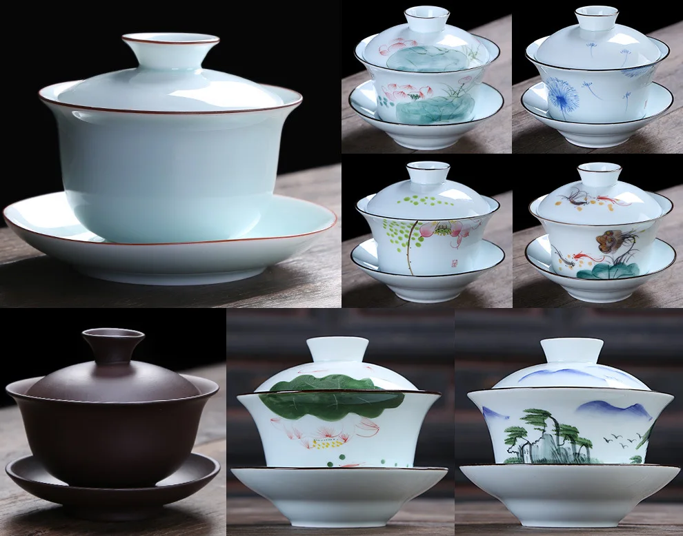 Керамическая посуда кунг-фу три силы Tureen керамический синий узор ручная роспись кунг-фу чайная чаша настраиваемый рекламный логотип
