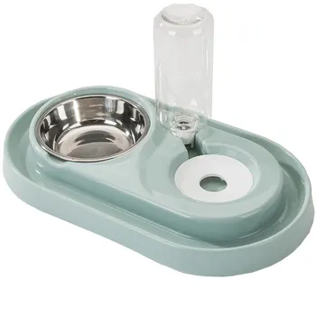 Pet Feeder Water Dispenser Splashproof Anti leakage Plastic Dual Port Bowls Dogs Feeder Dish Cat
