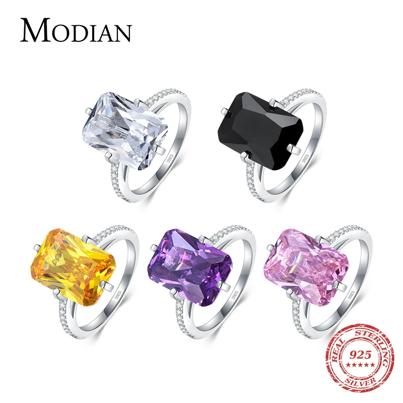 Modian 925 Sterling Silver Rectangle 5A Clear Zircon Luxury Rings Anniversary Engagement Jewelry For Women Fashion Rings crystal rings,engagement rings,zircon rings,fashion rings,wedding rings,fashion ring,finger rings