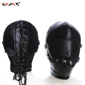 Bondage BDSM Sex Mask Fetish Hood with Gags Leather Sensory Deprivation Hood Adult Slave Games Full Head  Sex Toys for Women Men 1