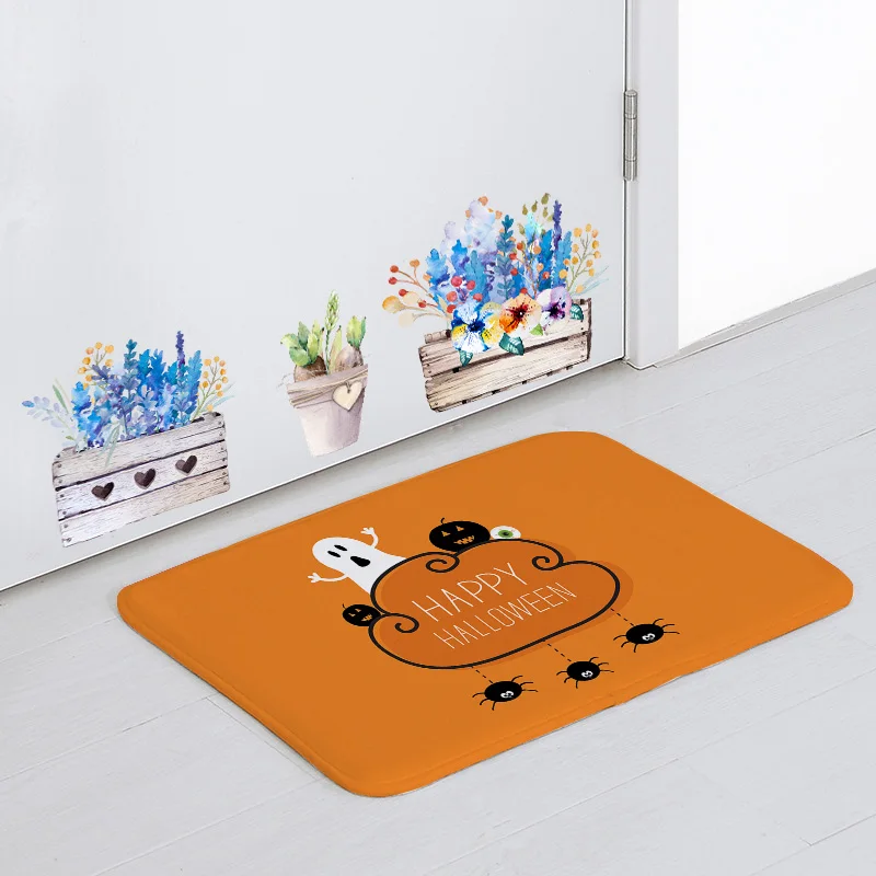 Funny Cute Floor Mat White Ghost Pumpkin Bat Cartoon Carpet Home Bathroom 40*60Cm Non-Slip Rubber Absorbent Halloween Door Mat