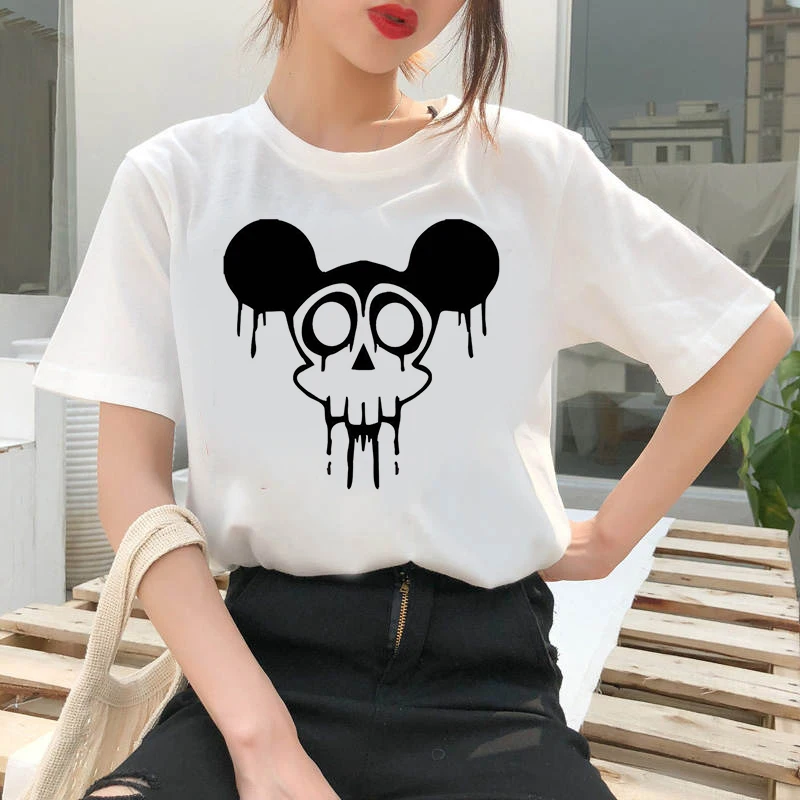 

Cute Skull Printed T-shirt Women Harajuku clothes short-sleeved printed graphic T-shirt tops