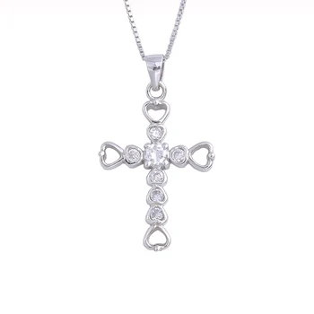

925 Sterling Silver Hollow Heart Zircon Big Cross Female Pendants Necklaces For Women Christ Collar Fashion Jewelry