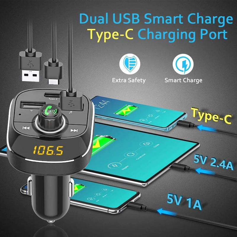 T19 Bluetooth передатчик тип-c двойной USB Автомобильное зарядное устройство fm-передатчик MP3 3.1A плеер Bluetooth Hands-Free автомобильный комплект