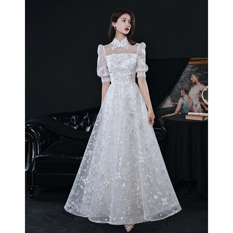 White Lace Evening Dresses 2022 Vintage High Neck A-Line Floor-Length Long Women Formal Gowns With Half Sleeves sexy evening gowns