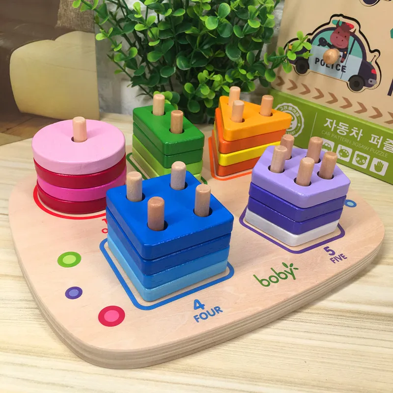 

Boby Educational Force Baby Early Childhood Toy 1-2-3 Child Geometric Shapes Matching Case Column Building Blocks,