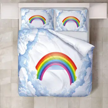 

Blue Sky Rainbow Bedding Set Sheet Children Room Bed Sheet Pillow case Bedding Set Queen Bedding set