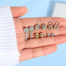 Женские маленькие серьги-гвоздики с металлическим замком и ключом, 5 пар детский мяч для девочек, геометрические мини серьги-гвоздики, комплекты, серьги под золото