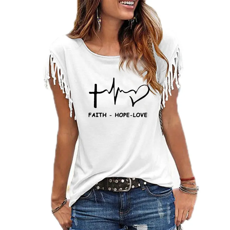 Faith Hope Love Christian Women T-shirt Sleeveless Casual Tshirt Summer Casual O-Neck Cotton TShirt Tops 2