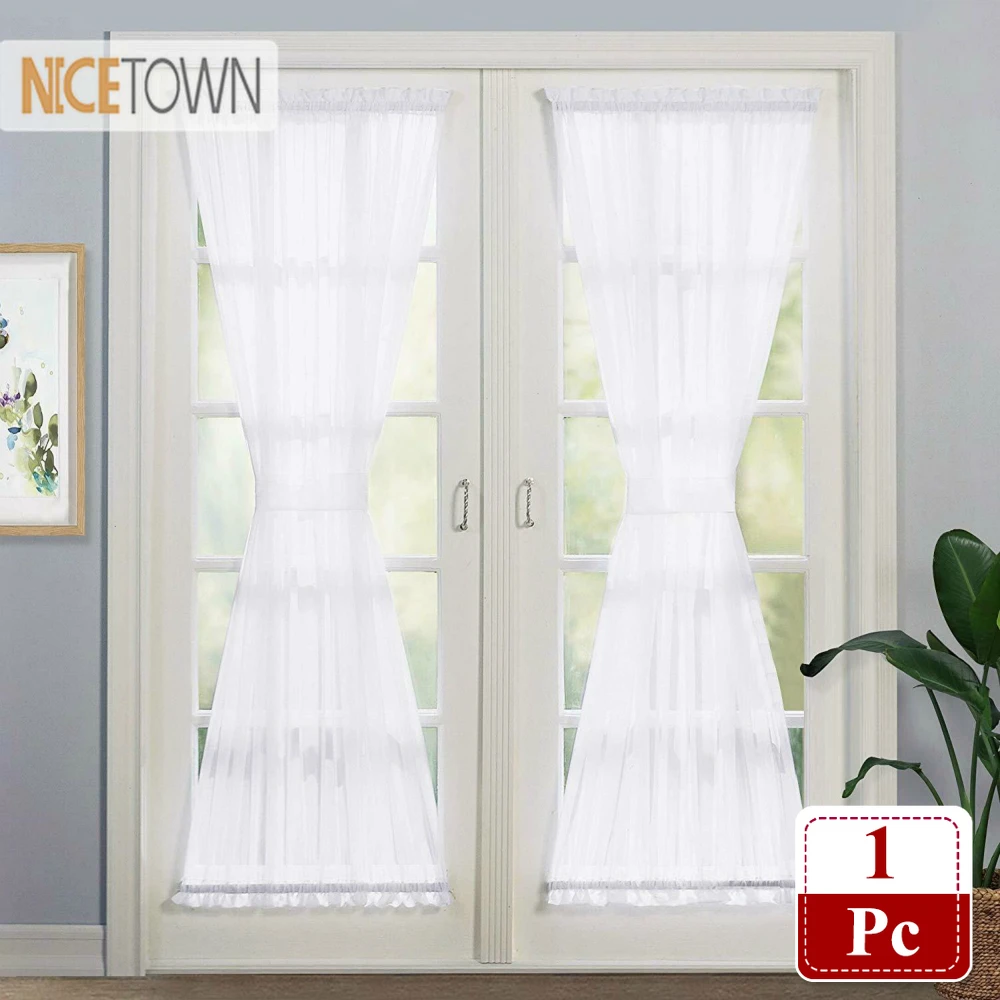 

NICETOWN White French Door Curtain Panel Elegant Solid Voile French Door Drapery Curtain One Piece With Bonus Tieback