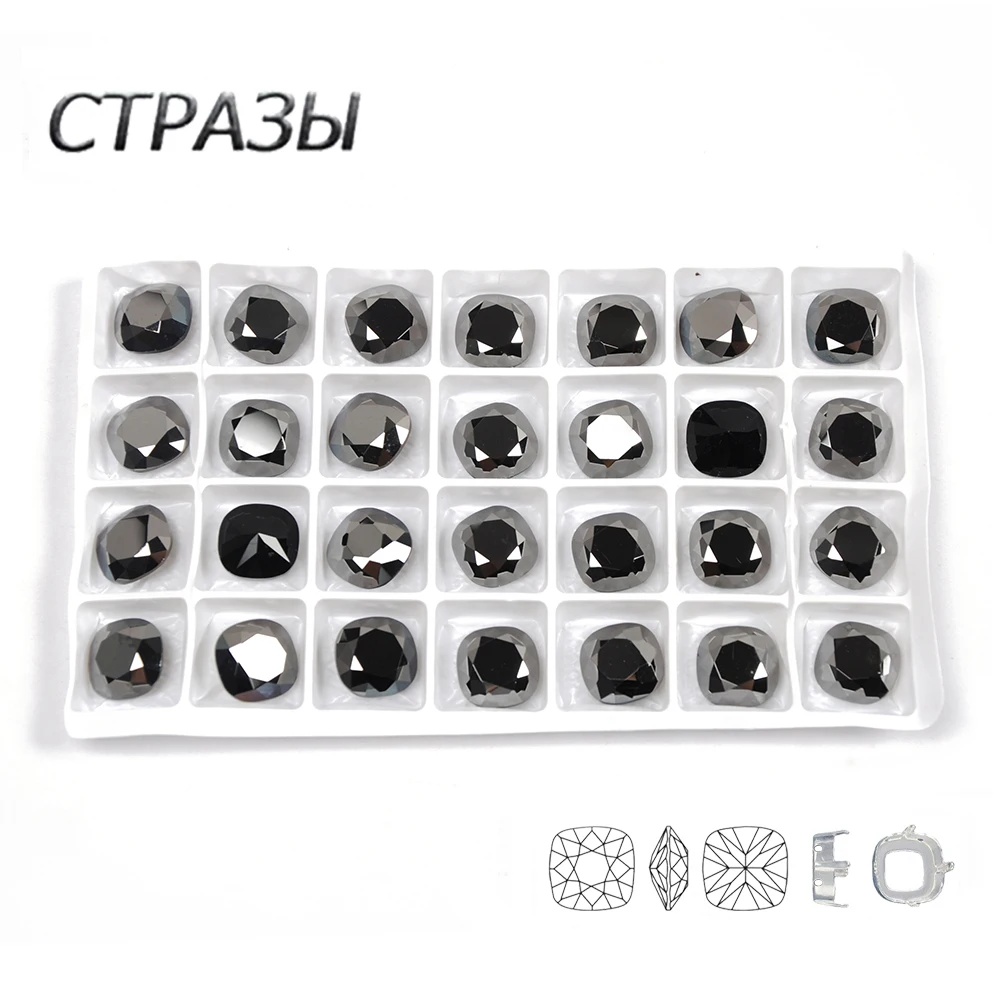 

CTPA3bI Crystal Glass Jet Hematite Cushion Cut Sew On Rhinestones Pointback Sew On Stones Sewing Rhinestones For Wedding Dress