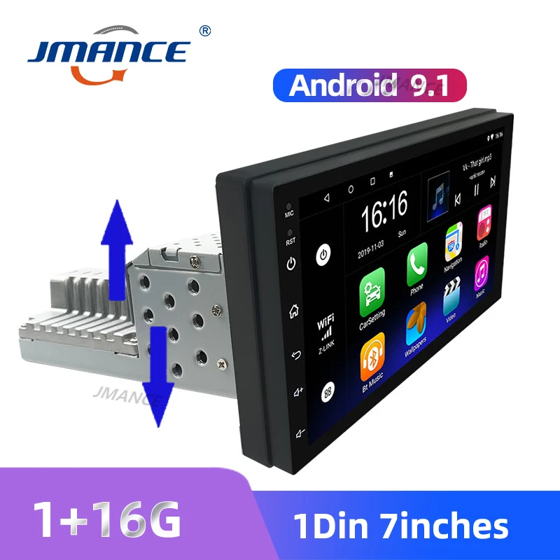 JMANCE 7-дюймовый автомобильный стерео-радиоприемник 1DIN Регулируемый FM Android 9 1