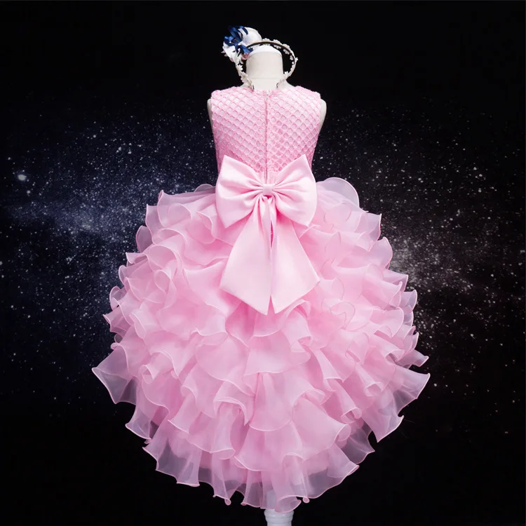 Рождественское платье для девочек с вышитыми цветами; детская одежда; вечерние платья принцессы на свадьбу; платье для церемонии для девочек - Цвет: Розовый