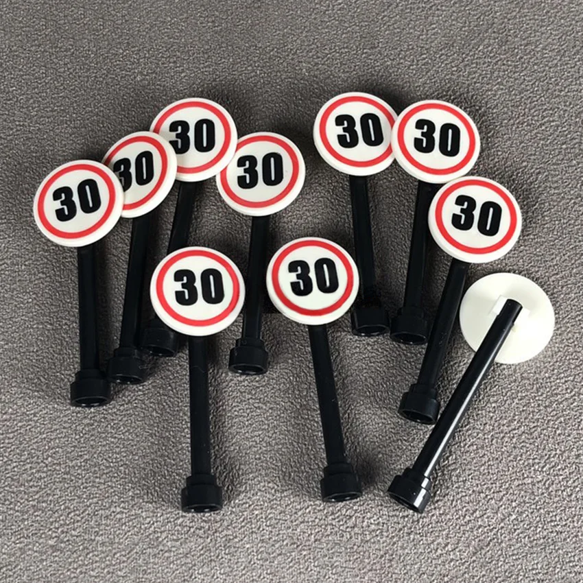  10Pcsset DIY Street Road Traffic Warning Sign Building Blocks Legoingly City Street MOC Baseplate Accessories Bricks Kids Toys (3)
