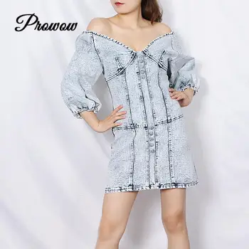 

Sexy V-neck Puff Sleeve Bodycon Denim Mini Dress Women Summer Luxury Designer Party Trendyol Dresses 2020 New Clothing Vestidos