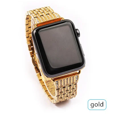 pink gold Ремешок для Apple watch, ремешок 44 мм, 40 мм, 38 мм, 42 мм, iWatch, бриллиантовый браслет из нержавеющей стали для часов Apple watch 5, 4, 3, 2 - Цвет ремешка: pink gold