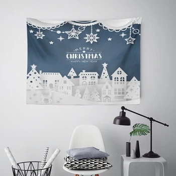 

Trendy Paper-Cut Christmas Tapestry Town Deer Christmas Tree Snowman Tapestry Snowflake Blue White Moose Crystal Ball Sofa Mat