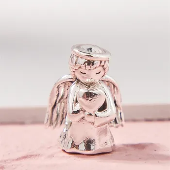 

New Winter Silver 925 Angel of Love Charm 925 Sterling Silver heart Charms Beads Fit Bracelets DIY Christmas Gift Fine Jewelry