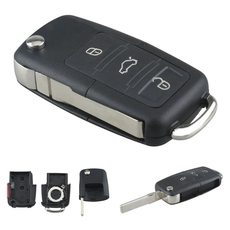 

Black 3 + 1 Buttons Smart Remote Replacement Key Case No Chip with Uncut Car Flip Key Fit for Volkswagen B5 Passat
