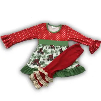 

Super Soft long Sleeve Ruffle lace Pants Adorable christmas car printed Baby Girls Outfit