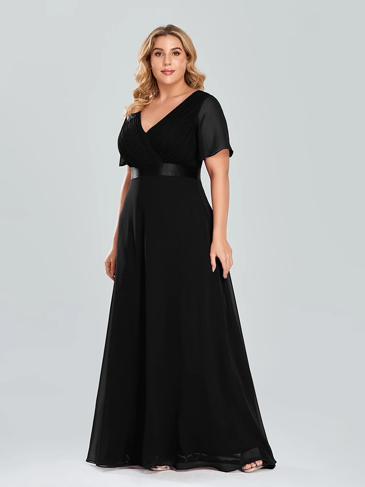 Plus Size Evening Dresses Long XUCTHHC Elegant A Line V Neck Ruffles Chiffon Formal Wedding Party Dress Robe De Soiree 2021