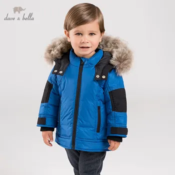 

DB12009 dave bella winter baby boys down coat solid zipper hooded fur outerwear children 90% white duck down padded kids jacket