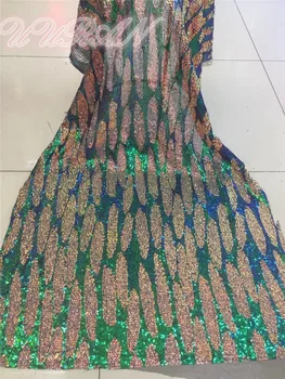 

Fashion African Guipure cord Lace mix net fabric background shiny high quality Nigerian Dubai french lace fabric with sequins