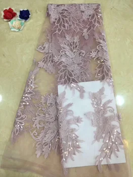 

Lilac Sequins Fabrics For Wedding Dress Embroidered Nigerian French Lace African Tulle Mesh Lace Fabric High Quality 2018 FJ2801