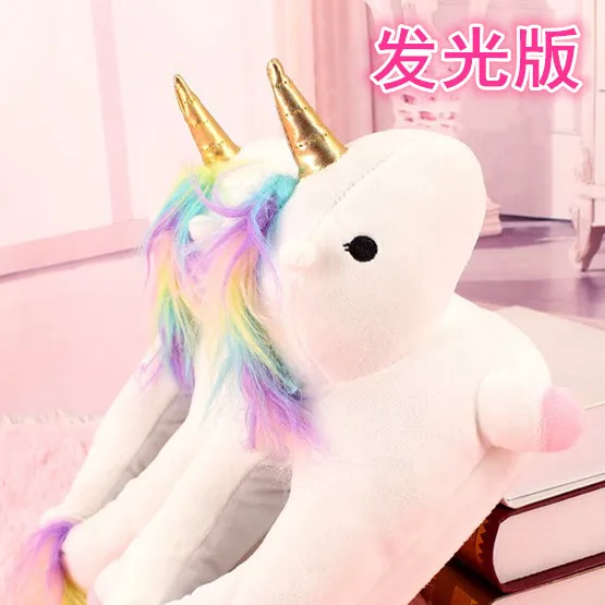 

Shining LED Light Unicorn Cover Heel Plush Cotton Slippers Bedroom Within Cartoon Fluffy Shoes Single