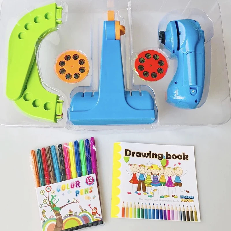 Детская рисованная плата проектора ручка для рисования детский эскизный коврик Проекционные игрушки набор синий