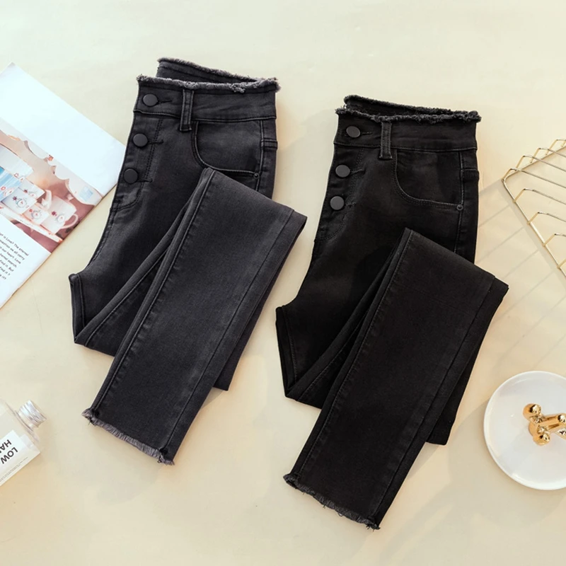 

Women high waist jeans Slim Skinny Elastic Denim jeans plus velvet thick jeans Korean version was thin feet jeans women