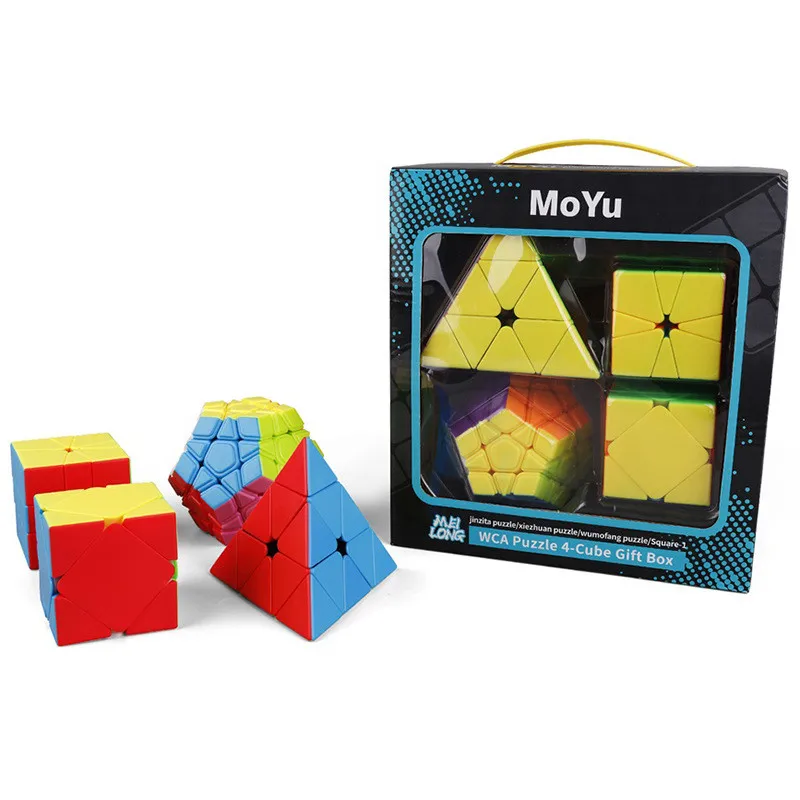 Moyu Yuhu Meilong 4 шт./компл. подарочный набор Magic Cube 3x3 пирамиды косой SQI спидкуб megaminx 4 шт. Скорость игра-головоломка нео-Кубы игрушки для Детский подарок