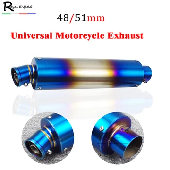 

51mm 48mm Universal Motorcycle for GY6 CBR125 CB400 FZ400 Z750 R1 R3 R6 for over Exhaust Muffler Length 440mm Blue Pipe Scooter