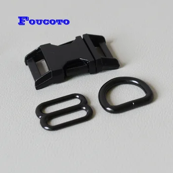 

10 sets/lot Metal D rings adjusters belt buckle 20mm webbing for dog collar necklace bags DIY garment sewing outdoor accessories