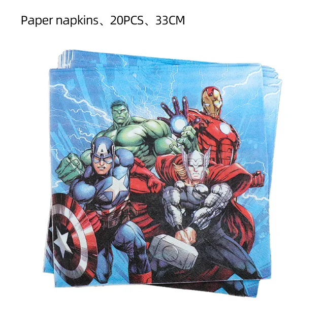 The Avengers Design Boys Birthday Party Decorations Balloon Paper Cups Plates Baby Shower Disposable Tableware Supplies napkins 20pcs