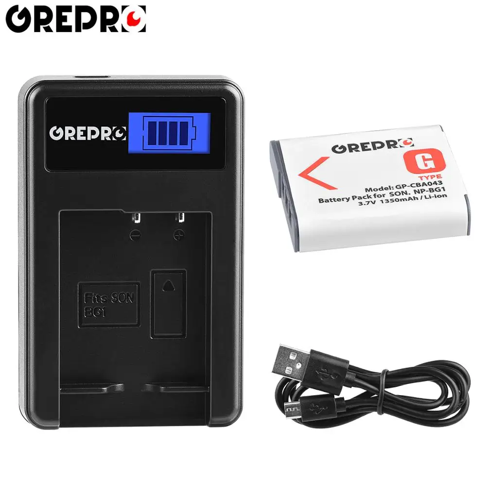GREPRO 1350 мА/ч, NP-BG1 NP BG1 NPBG1 BG1 Камера Батарея+ ЖК-дисплей USB Зарядное устройство для sony HX10 H50 H55 H70 HX9 T20 W30 W210 W100 W110 W120 - Цвет: 1B with charger