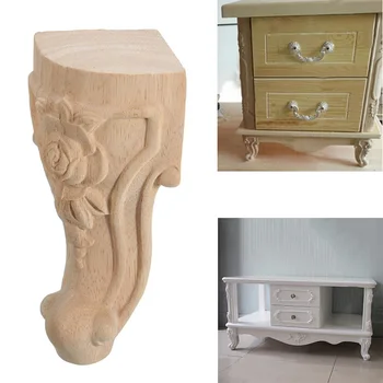 

TOP!-4PCS 10x6cm European Style Solid Wood Carved Furniture Foot Legs TV Cabinet Seat Feets