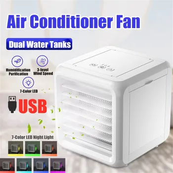 

Mini Portable Air Conditioner 7 Colors Light Conditioning Humidifier Purifier USB Desktop Air Cooler Fan With 2 Water Tanks Home