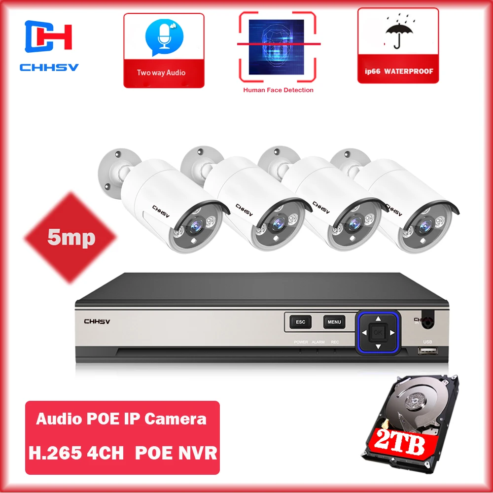 

H.265 4CH 5MP POE NVR Kit CCTV System Face Detection Recognition POE IP Camera IR Outdoor Video Security Surveillance Set
