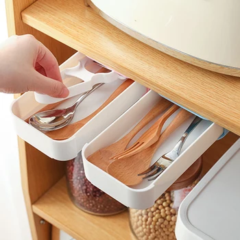 

Storage Box Stationery Case Desk Organizer Invisible Under Table Office Paste On Drawer Divider ABS No Trace ALI88