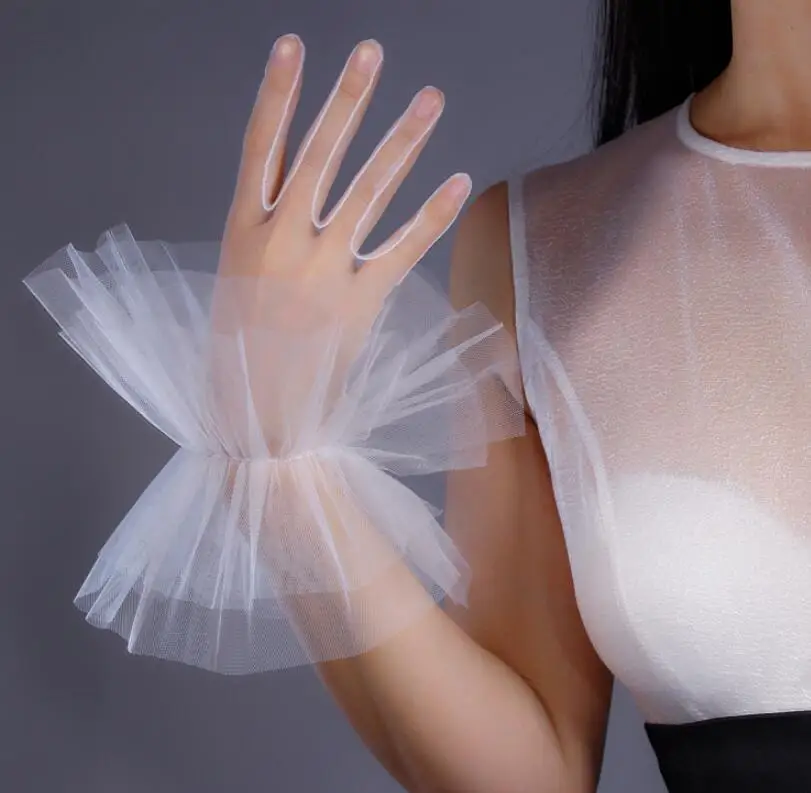 Women's elegant white color sexy transparent mesh glove female spring summer sunscreen glove R2117